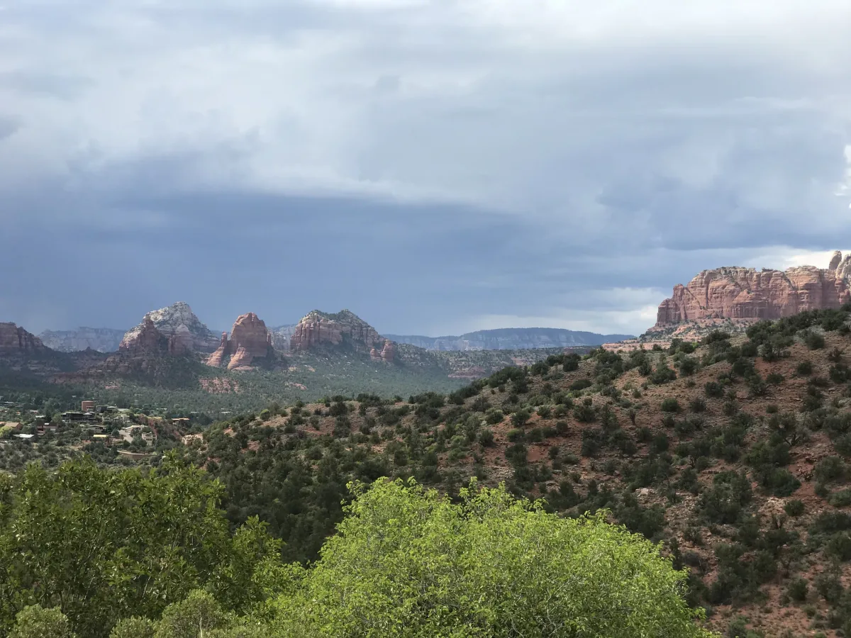 Storm clouds over the red rock valley in Sedona